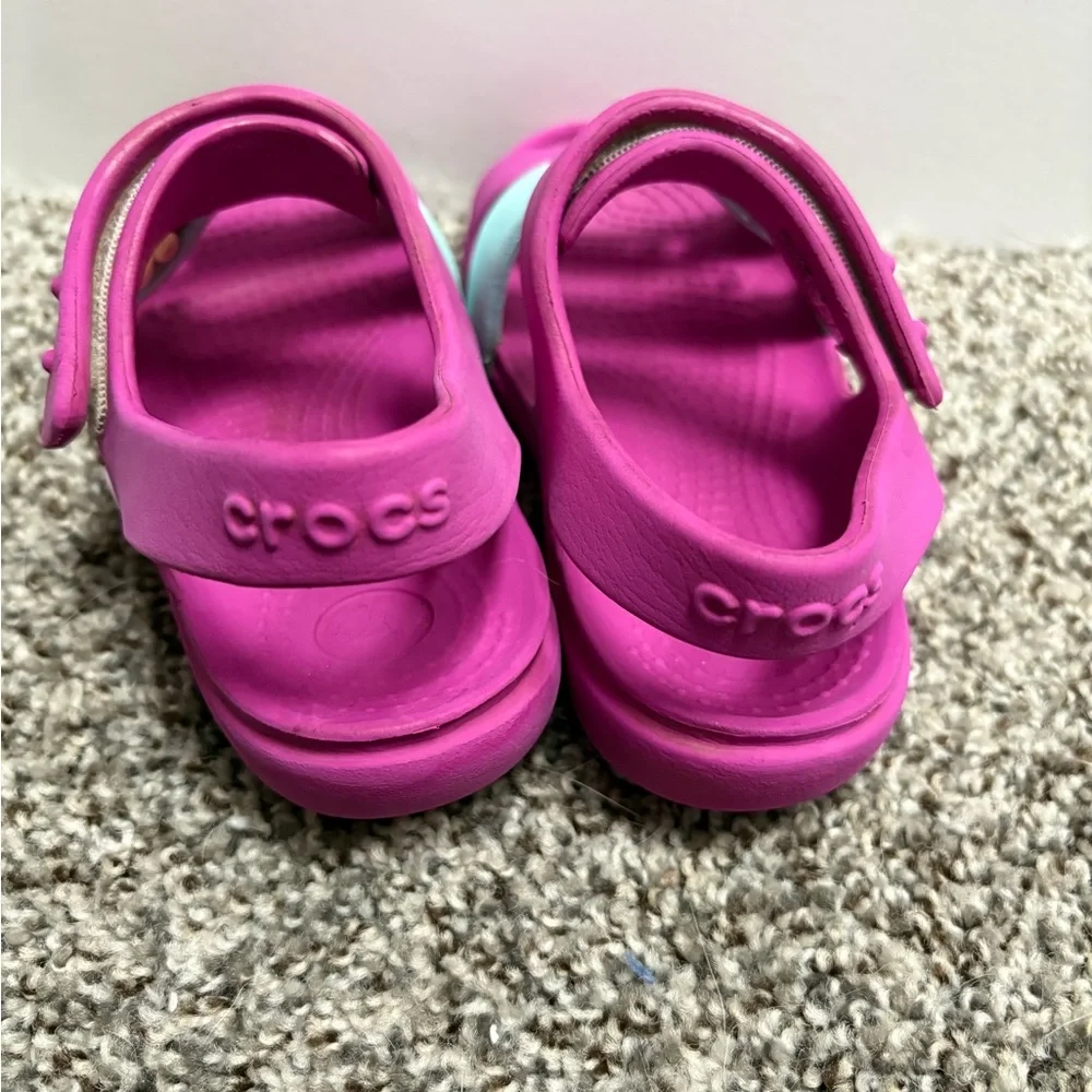 Crocs Waterproof Kids Velcro strapped Fuchsia Flower Sandals Size 12c